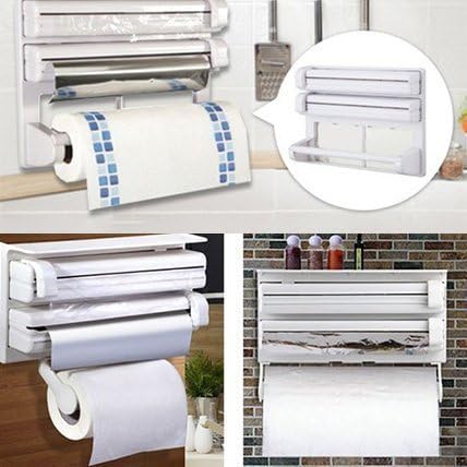 4-in-1 Wall-Mounted Kitchen Paper Dispenser with Wrap Cutter and Storage Shelf - One Stop Shop