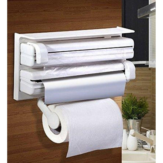 4-in-1 Wall-Mounted Kitchen Paper Dispenser with Wrap Cutter and Storage Shelf - One Stop Shop
