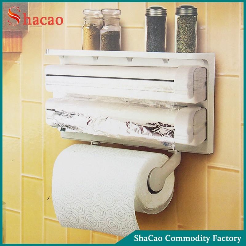 4-in-1 Wall-Mounted Kitchen Paper Dispenser with Wrap Cutter and Storage Shelf - One Stop Shop