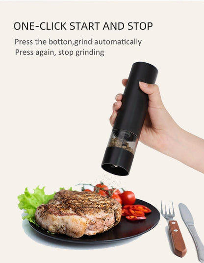USB Rechargeable Electric Salt and Pepper Grinder – Black Finish Front View - One Stop Shop