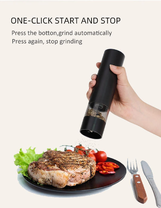 USB Rechargeable Electric Salt and Pepper Grinder – Black Finish Front View - One Stop Shop